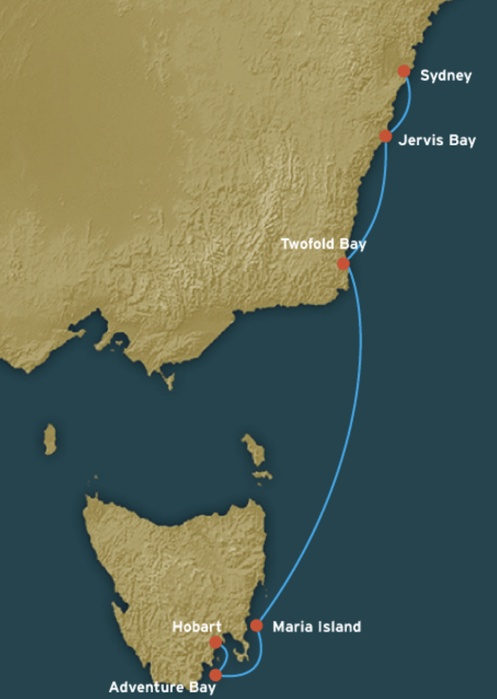 A Yachtsman's Cruise - Sydney to Hobart route map