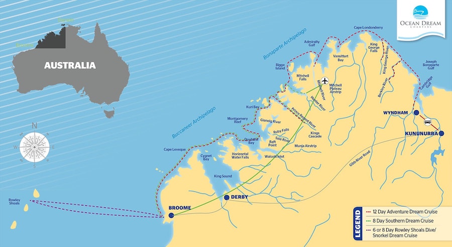 8 Day Southern Kimberley Dream route map