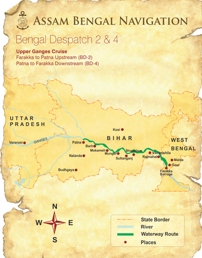 India's Holy Ganges - from Farakka to Patna route map