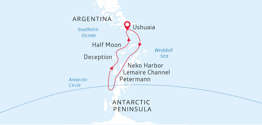 Antarctic Circle route map
