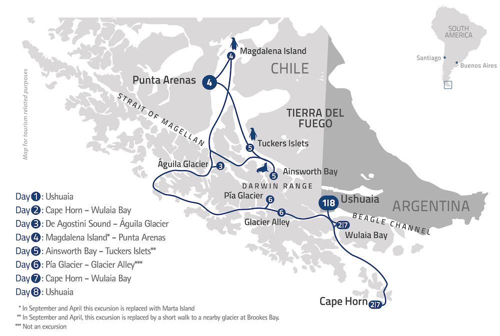Darwin's Route from Ushuaia route map