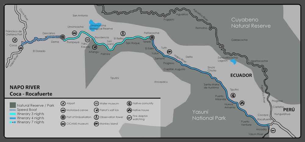 Ecuadorian Amazon 7-Night Cruise route map