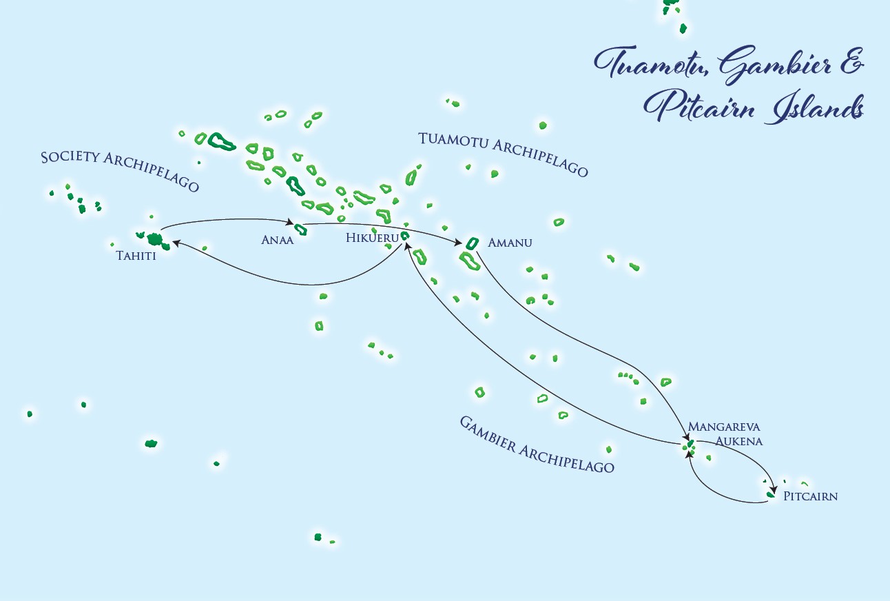 Pitcairn Island & French Polynesia route map