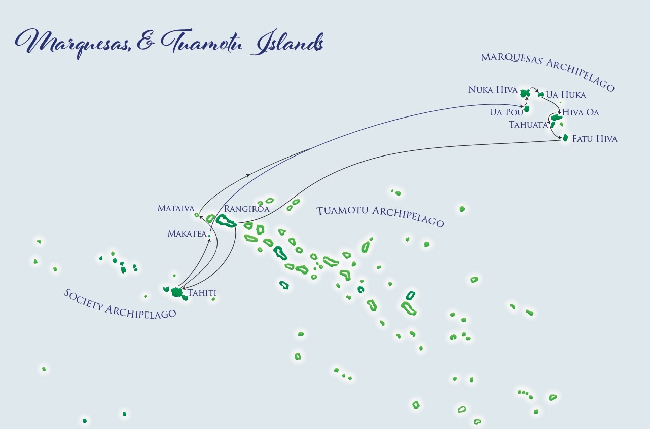 French Polynesia's Marquesas Islands route map