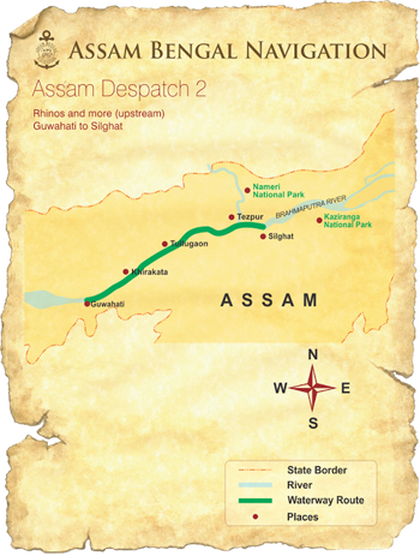 India's Brahmaputra - Rhinos & More route map