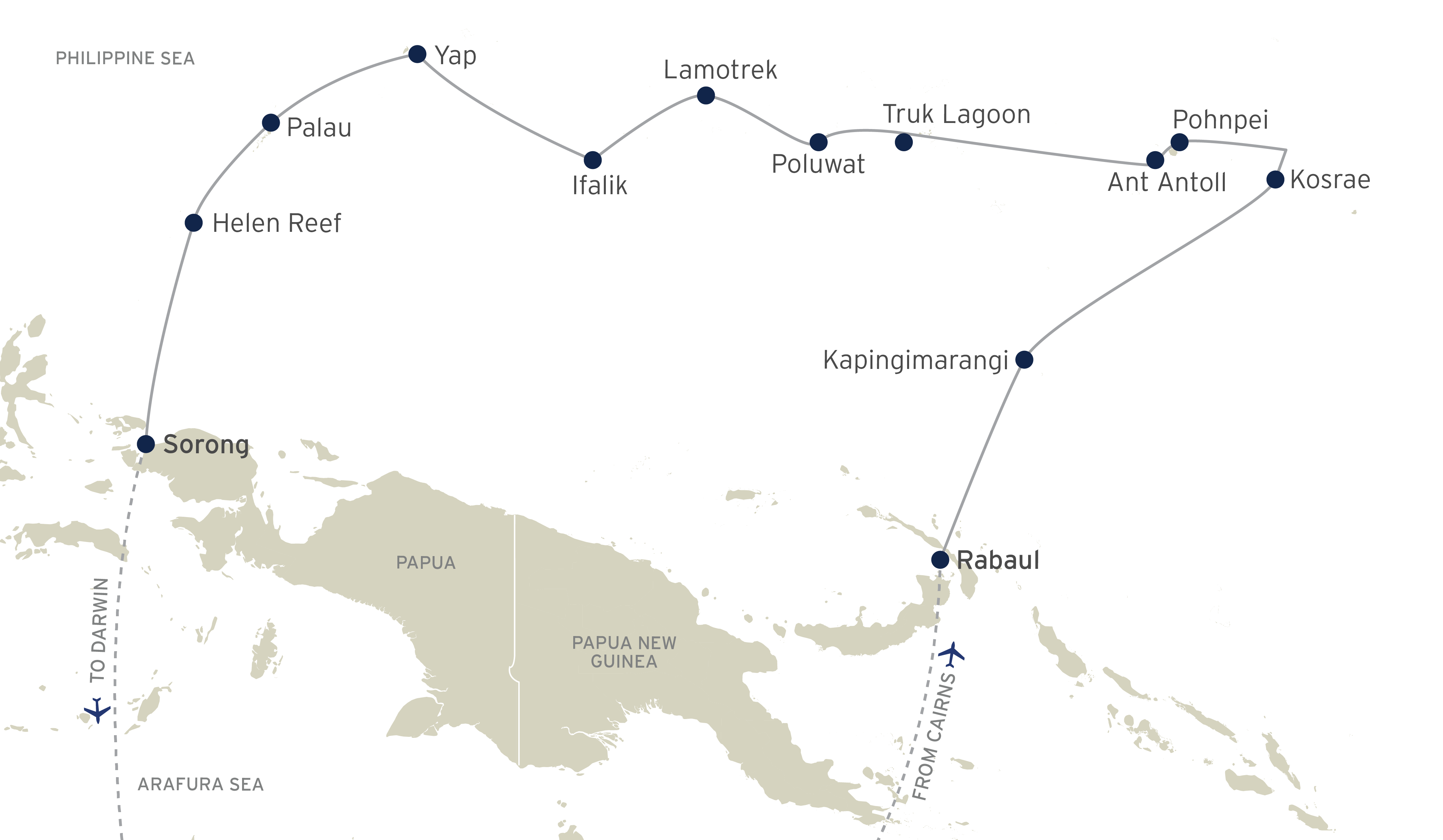 Through the Islands & Atolls of Micronesia route map