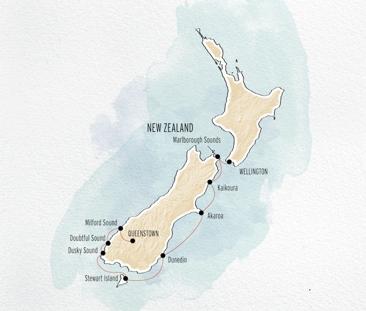 Fiordland & NZ's South Coast route map