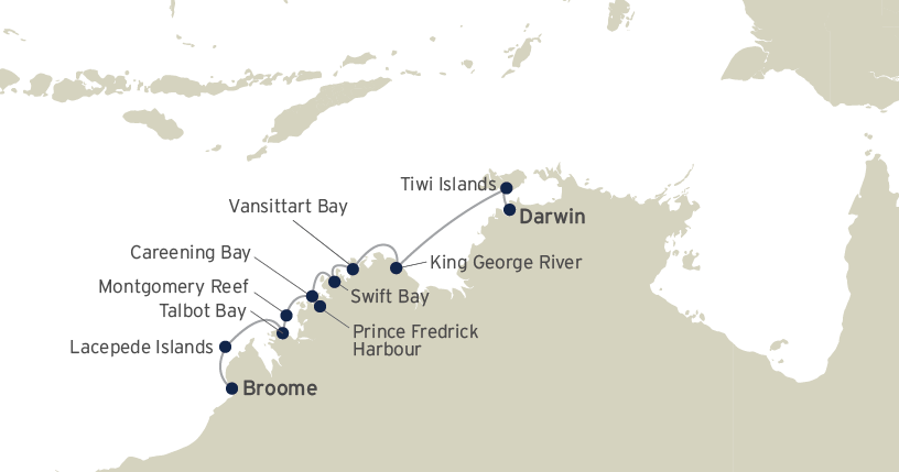 Art & Culture of Kimberley and Tiwis: Darwin to Broome route map