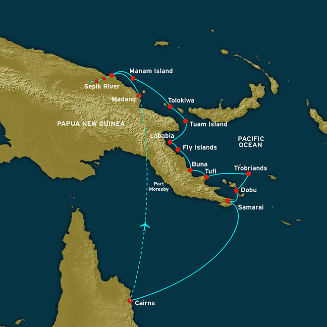 Papua New Guinea - Cairns to Madang route map