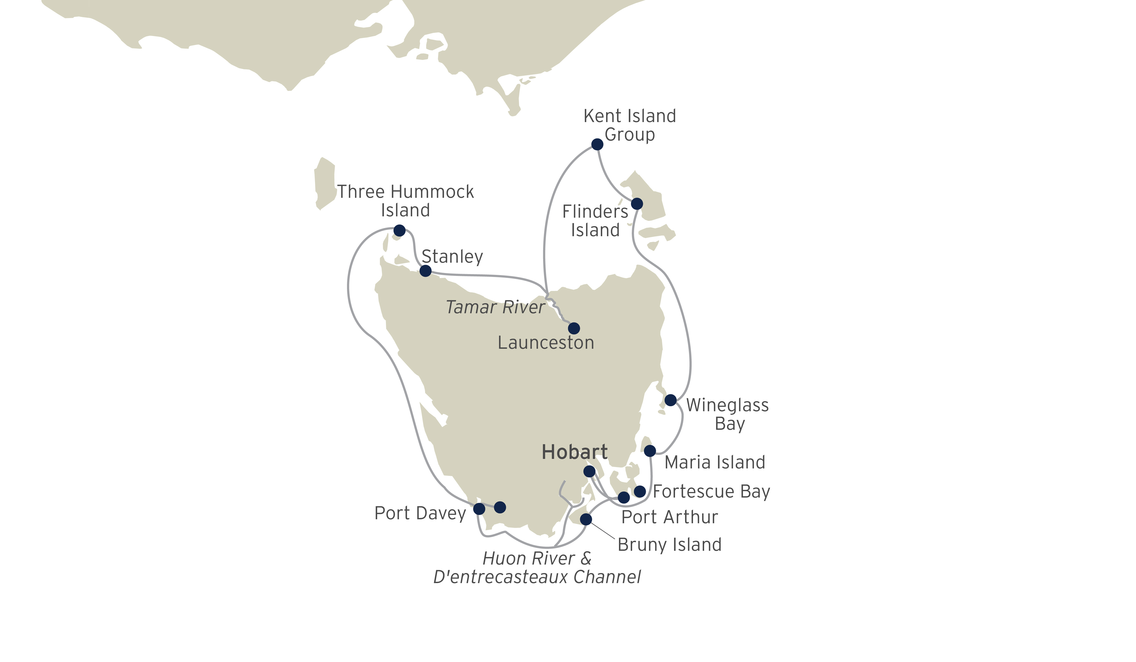 Circumnavigation of Tasmania route map