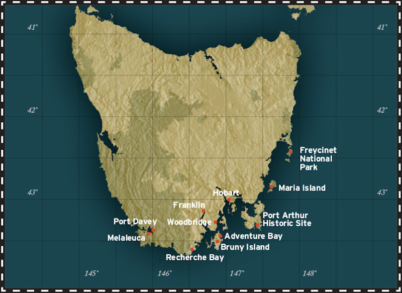 Coastal Wilds of Tasmania route map