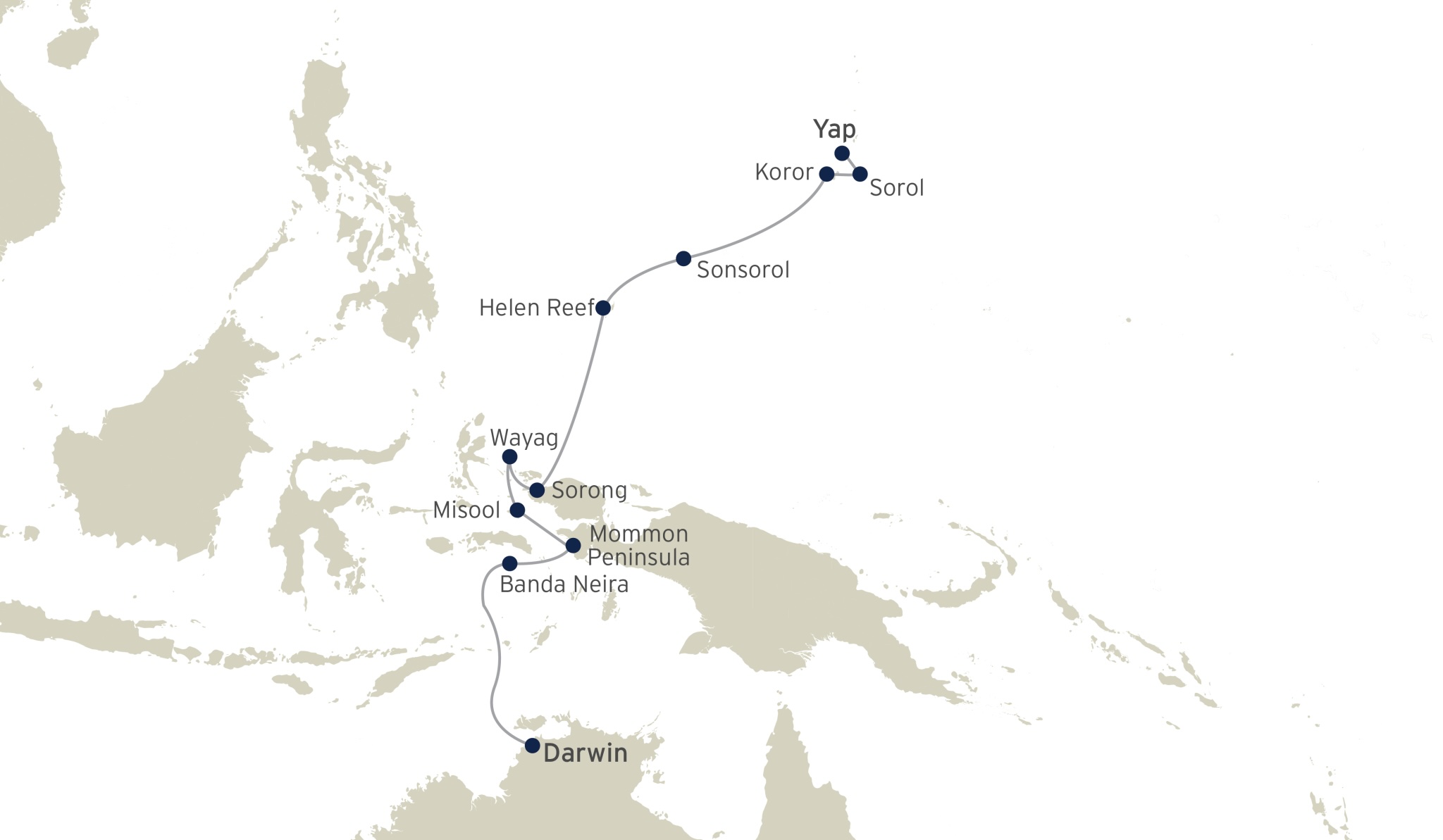 West Papua, Raja Ampat & Micronesia route map