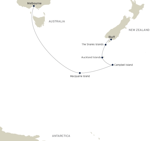 World Heritage Islands of the Sub-Antarctic route map