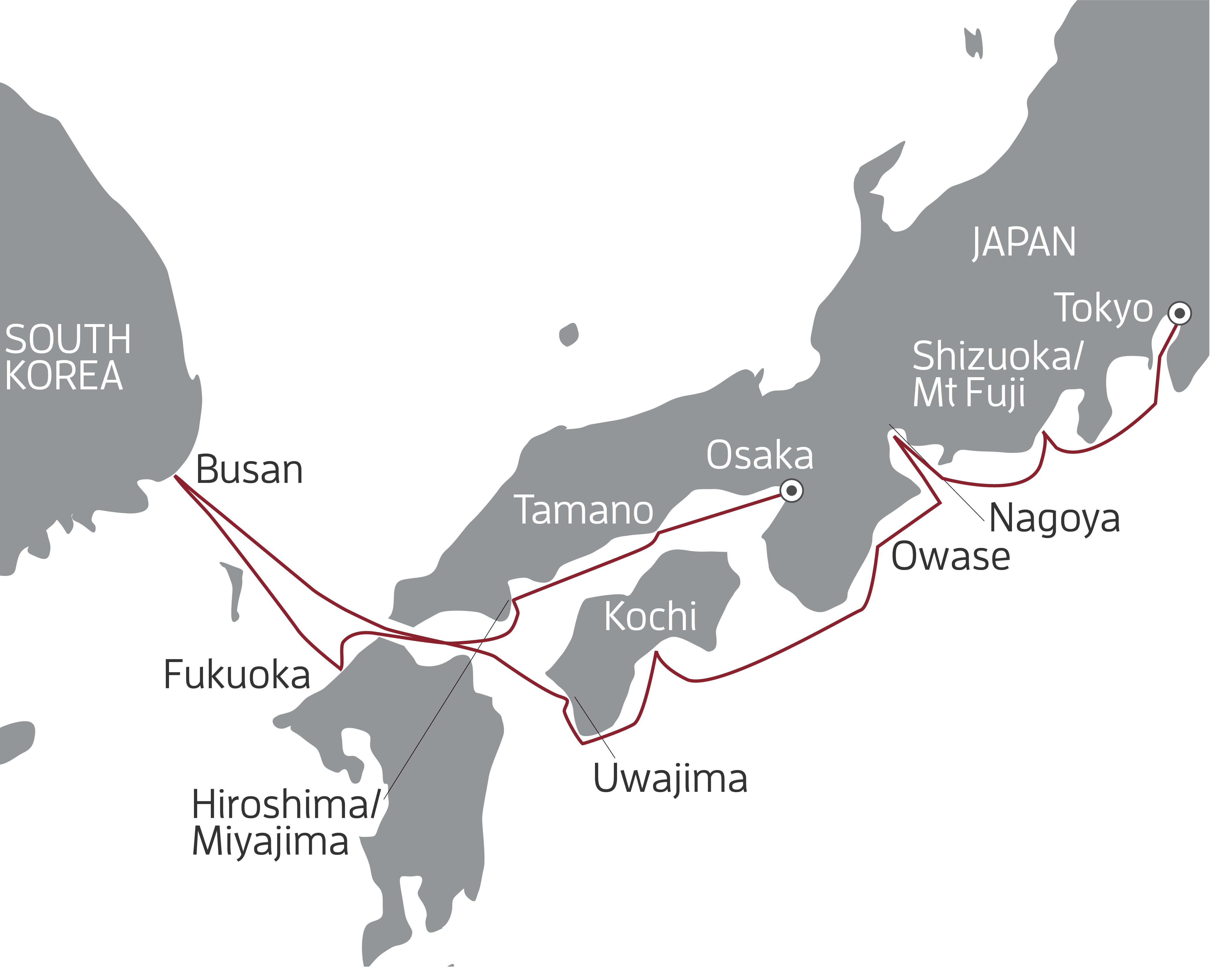 Cherry Blossoms of Japan route map