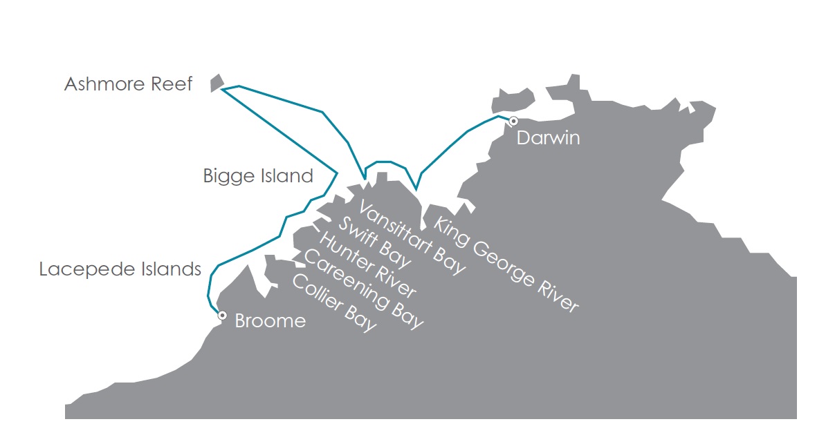 Kimberley Explorer (Darwin to Broome) route map