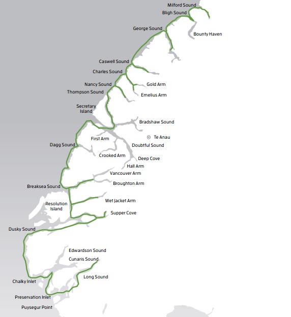 All The Fiords - New Zealand route map