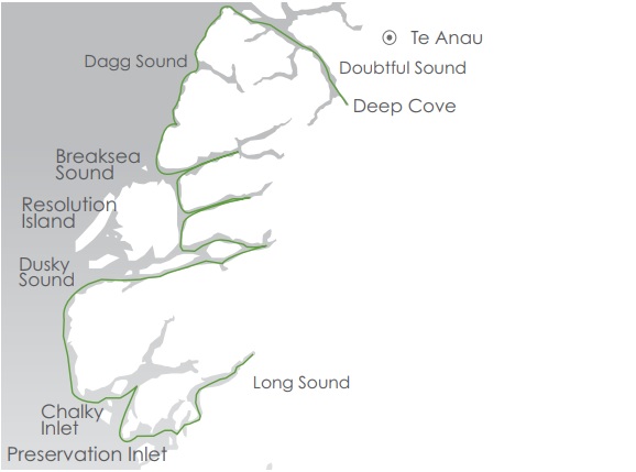 Southern Fiords Discovery route map