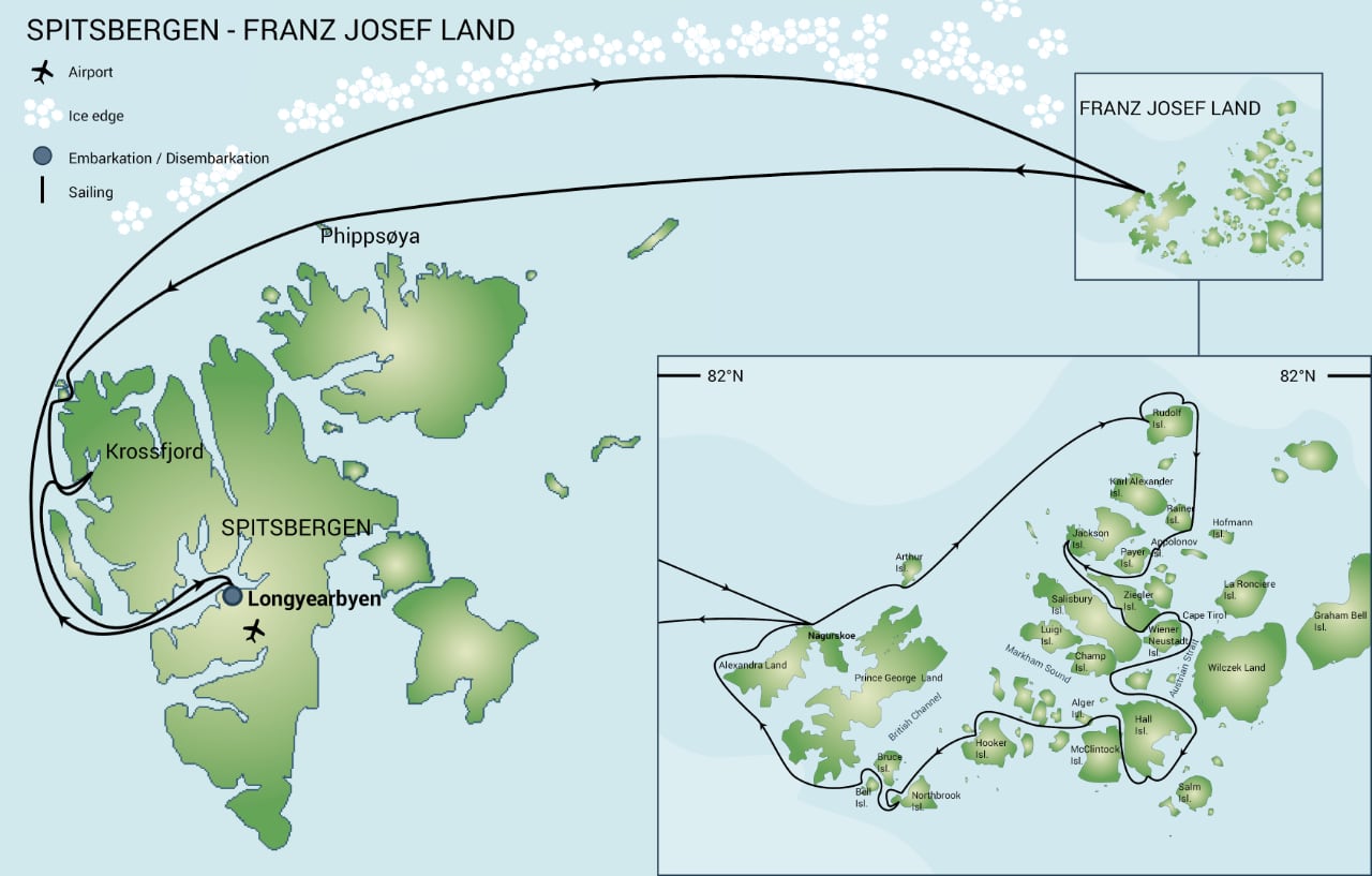 Russian Arctic & Franz Josef Land route map