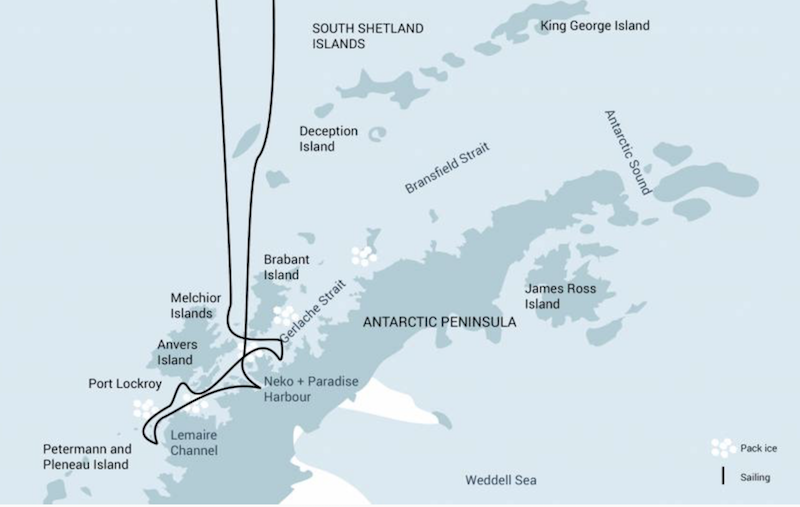 Antarctica Discovery & Learning route map