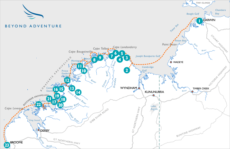 Beyond Adventure Kimberley Quest route map