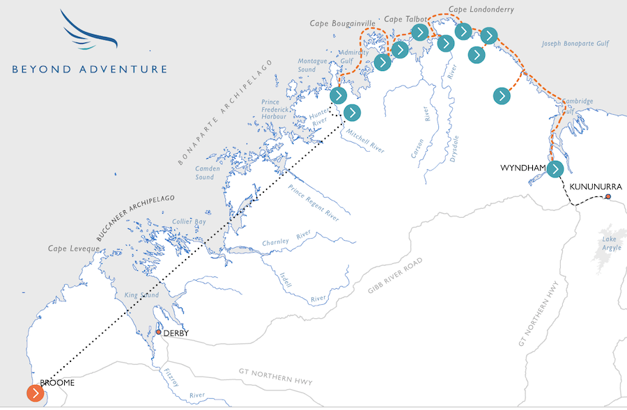 Northern Kimberley Quest route map