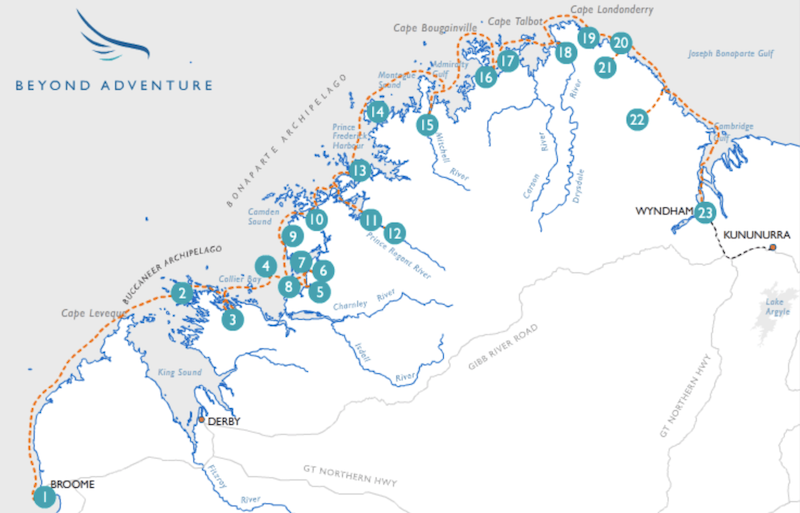 Kimberley Ultimate Quest from Broome route map