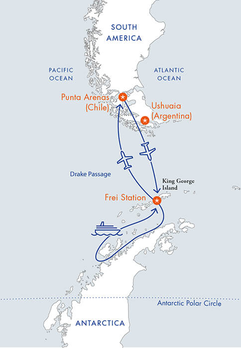 Antarctica Air-Cruise route map