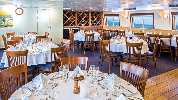 The dining room aboard Lindblad's ships in Alaska
