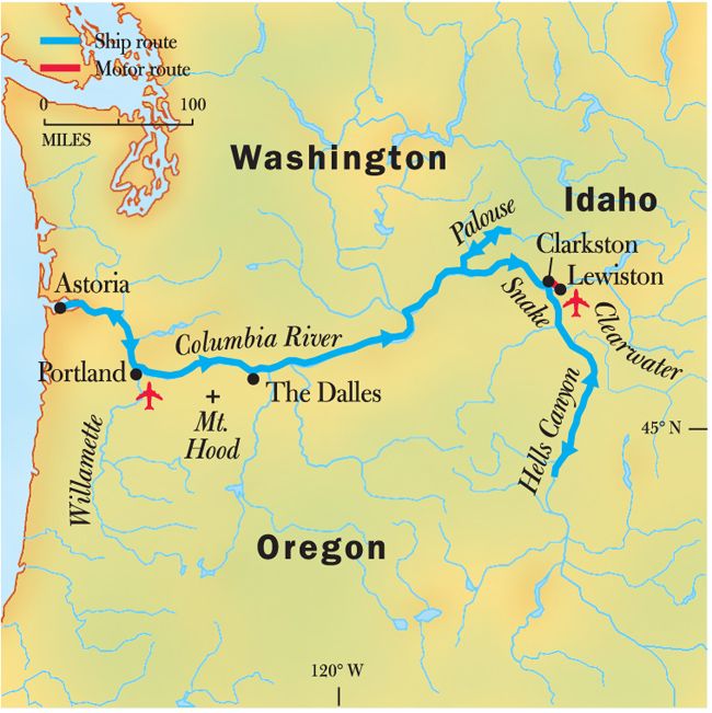 America's Columbia & Snake Rivers route map