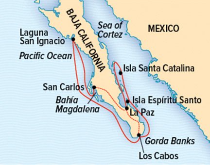 Baja California and the Sea of Cortez: Among the Great Whales route map