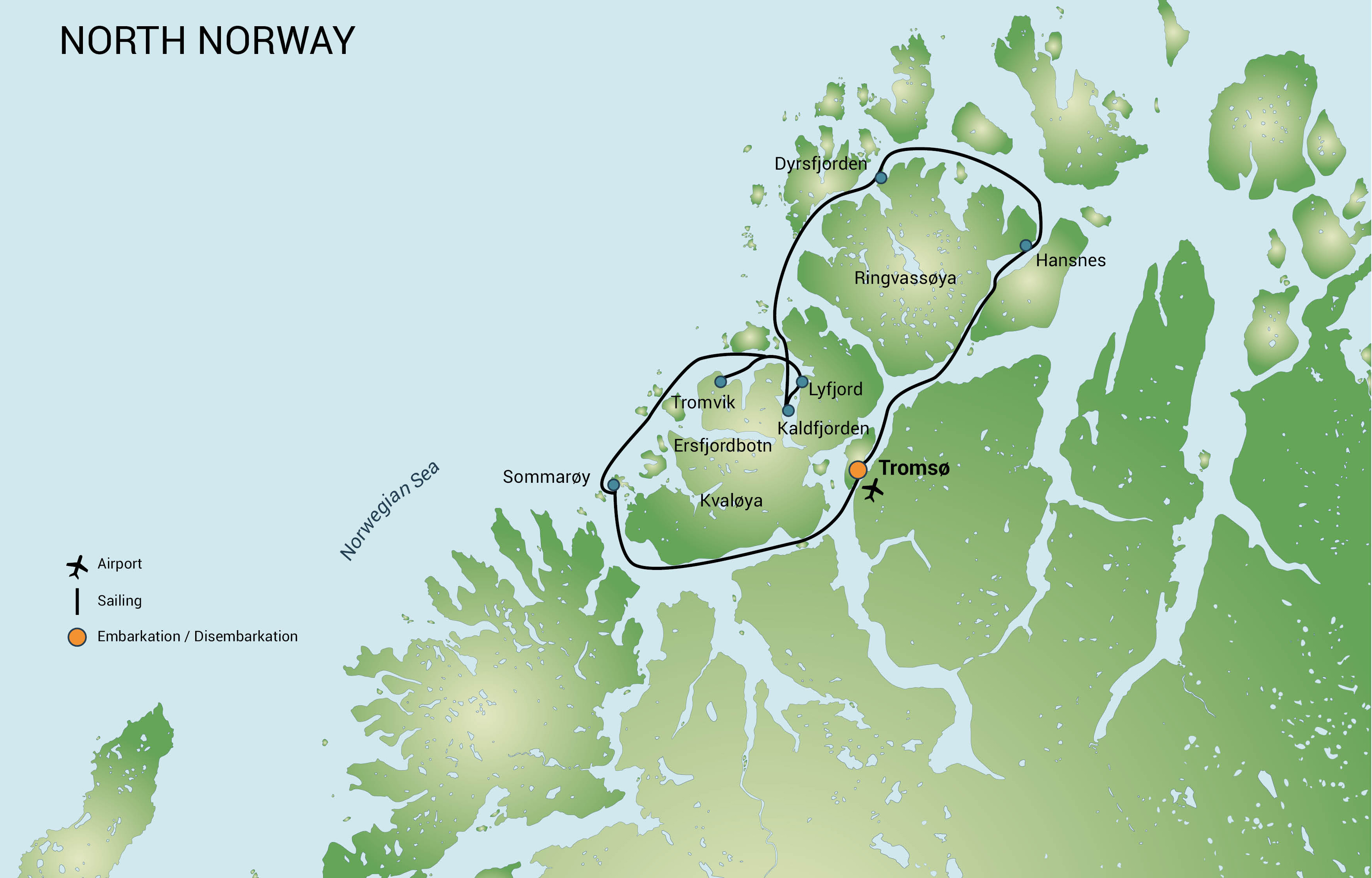 North Norway Whale Safari & Aurora Borealis route map