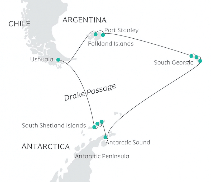 Ocean Victory's Complete Antarctica route map