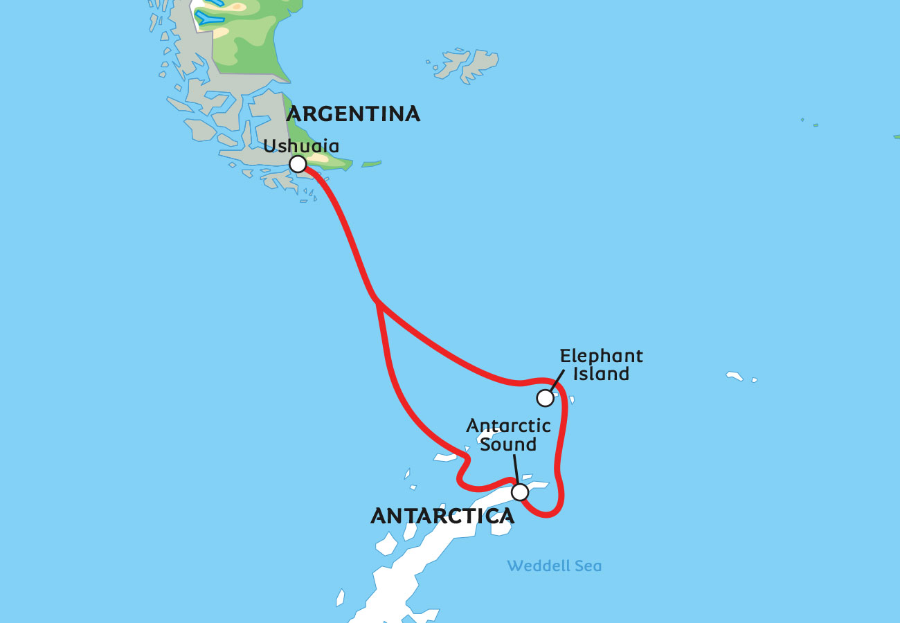 Explorer's Cruise; Antarctica & Extreme Weddell Sea route map
