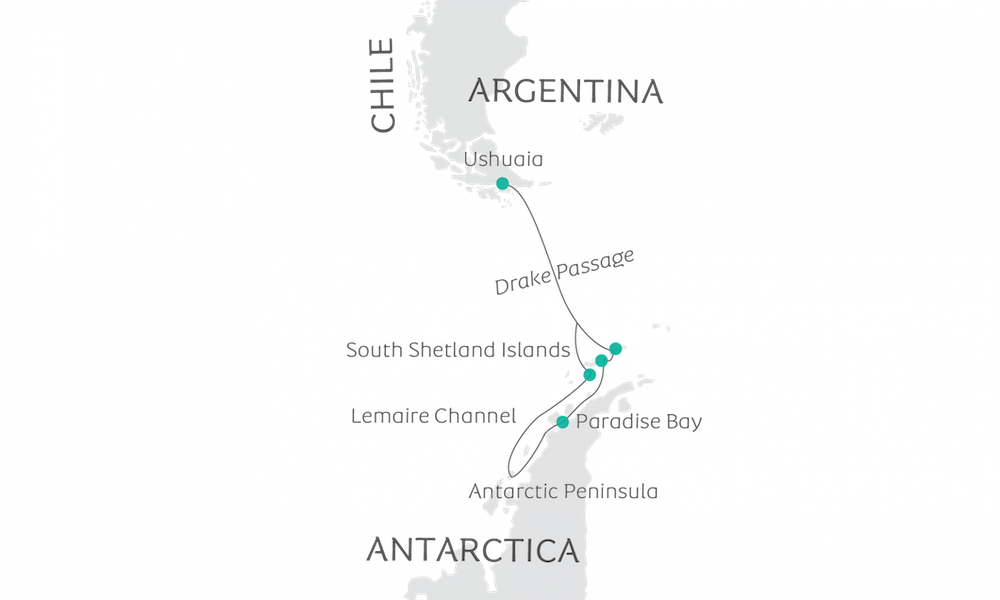 South Shetland Islands & Antarctic Peninsula route map