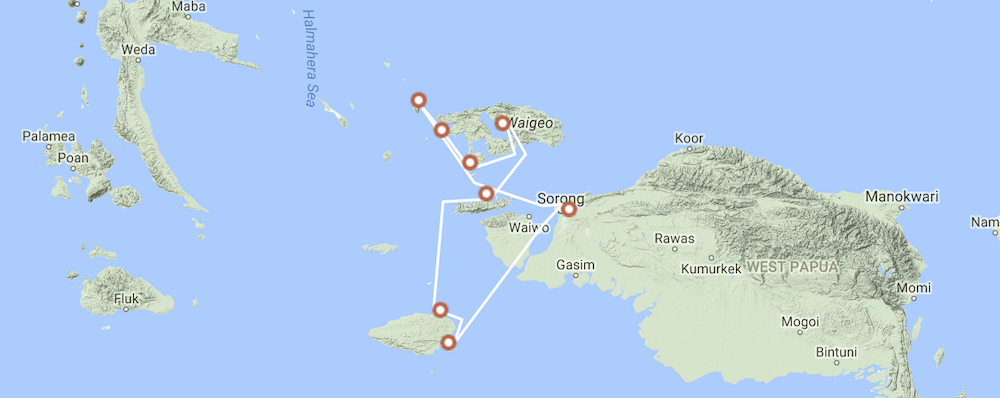 Jewels of Raja Ampat route map