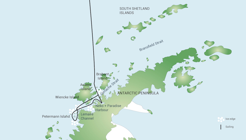 Antarctic Peninsula - Basecamp Plancius route map
