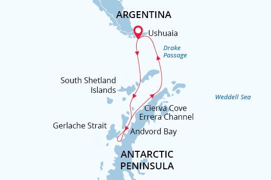 Realm of Penguins & Icebergs route map