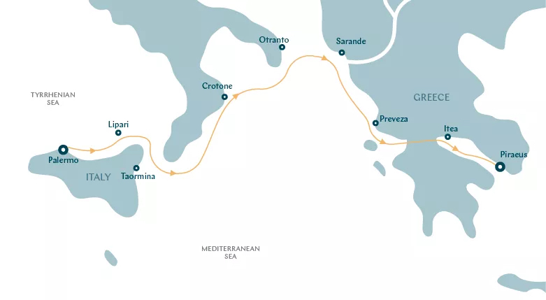 From Magna Graecia to Greece route map