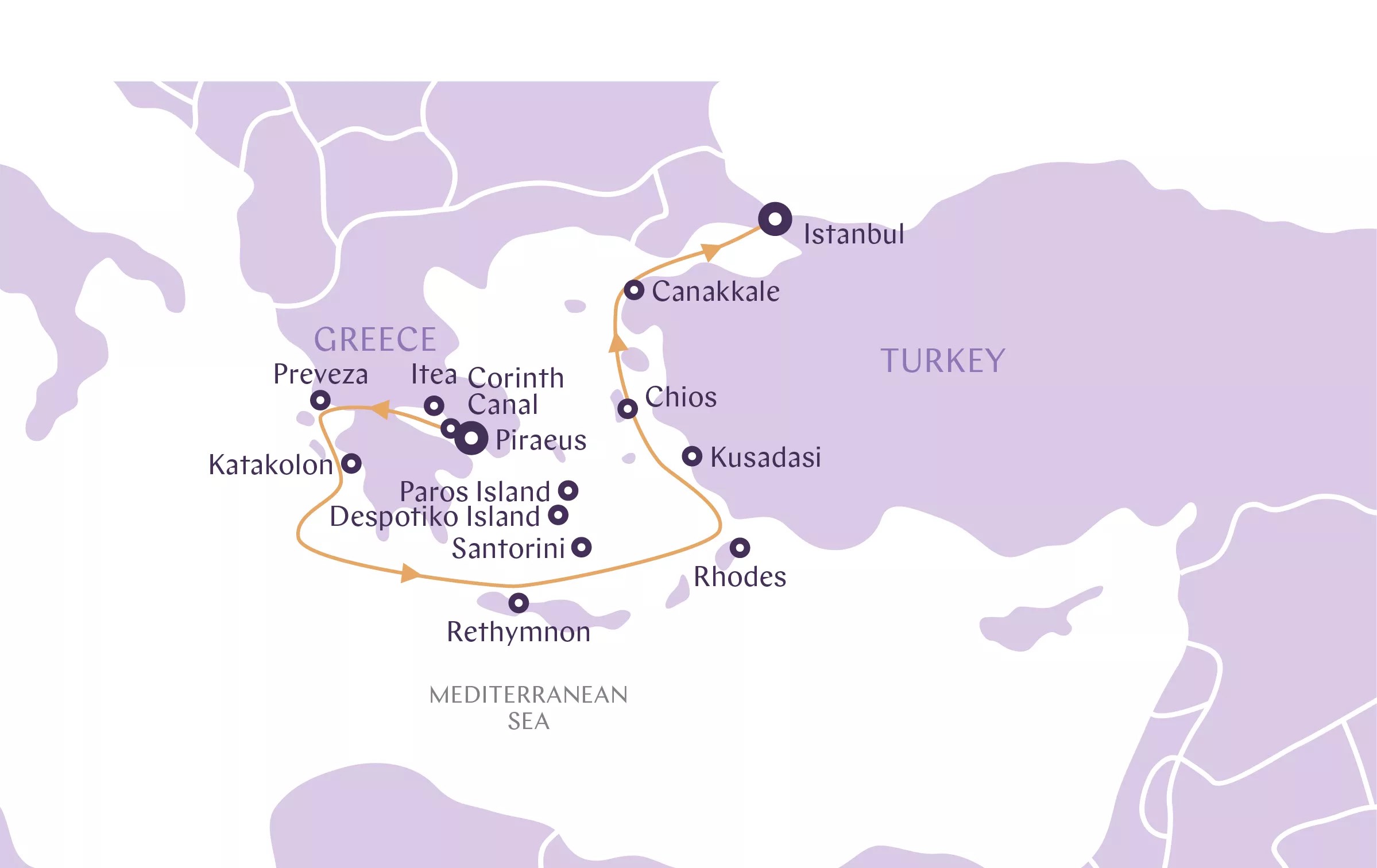 Eastern Mediterranean: From Athens to Istanbul route map