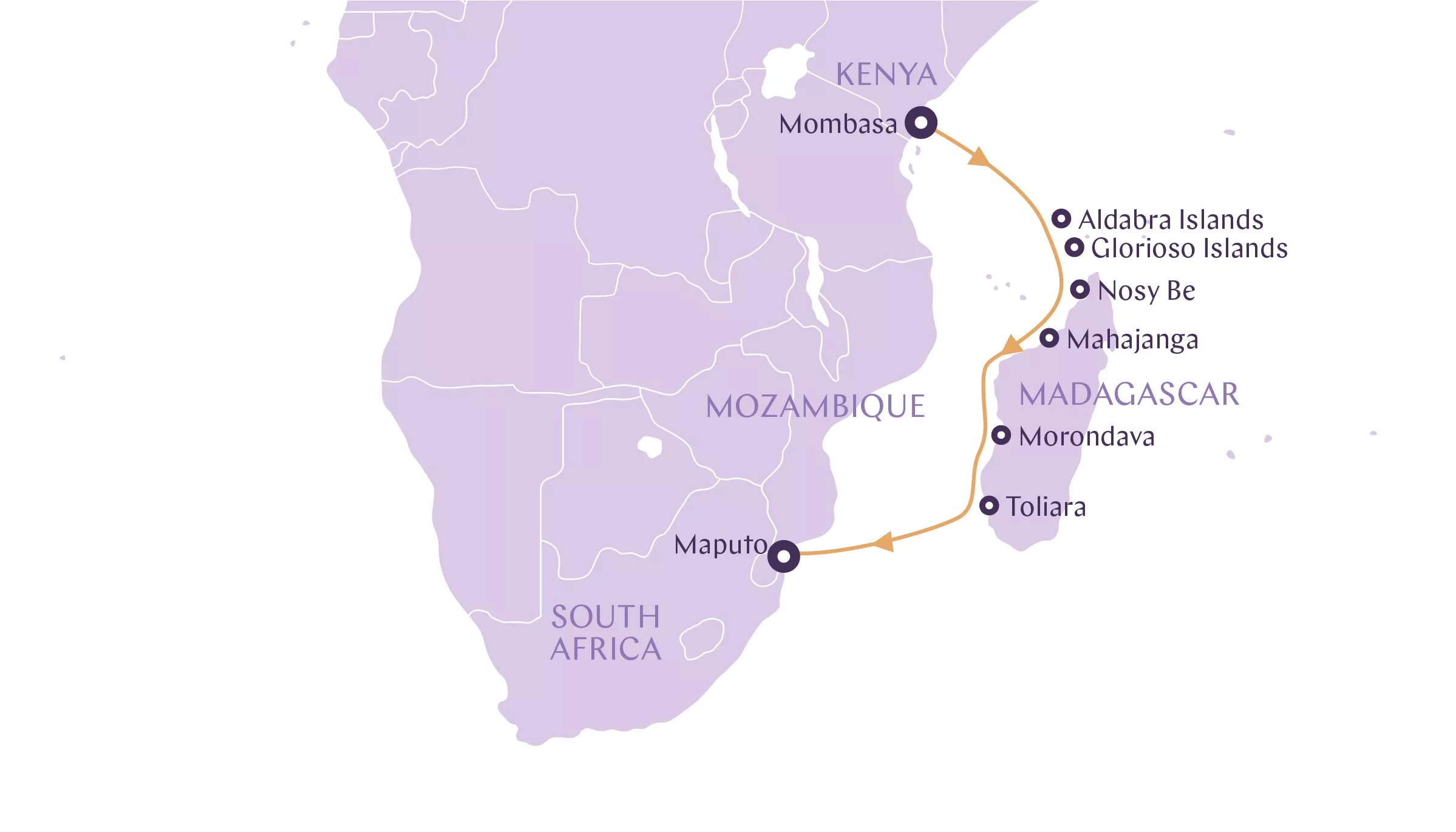 Eastern Madagascar & Mozambique route map