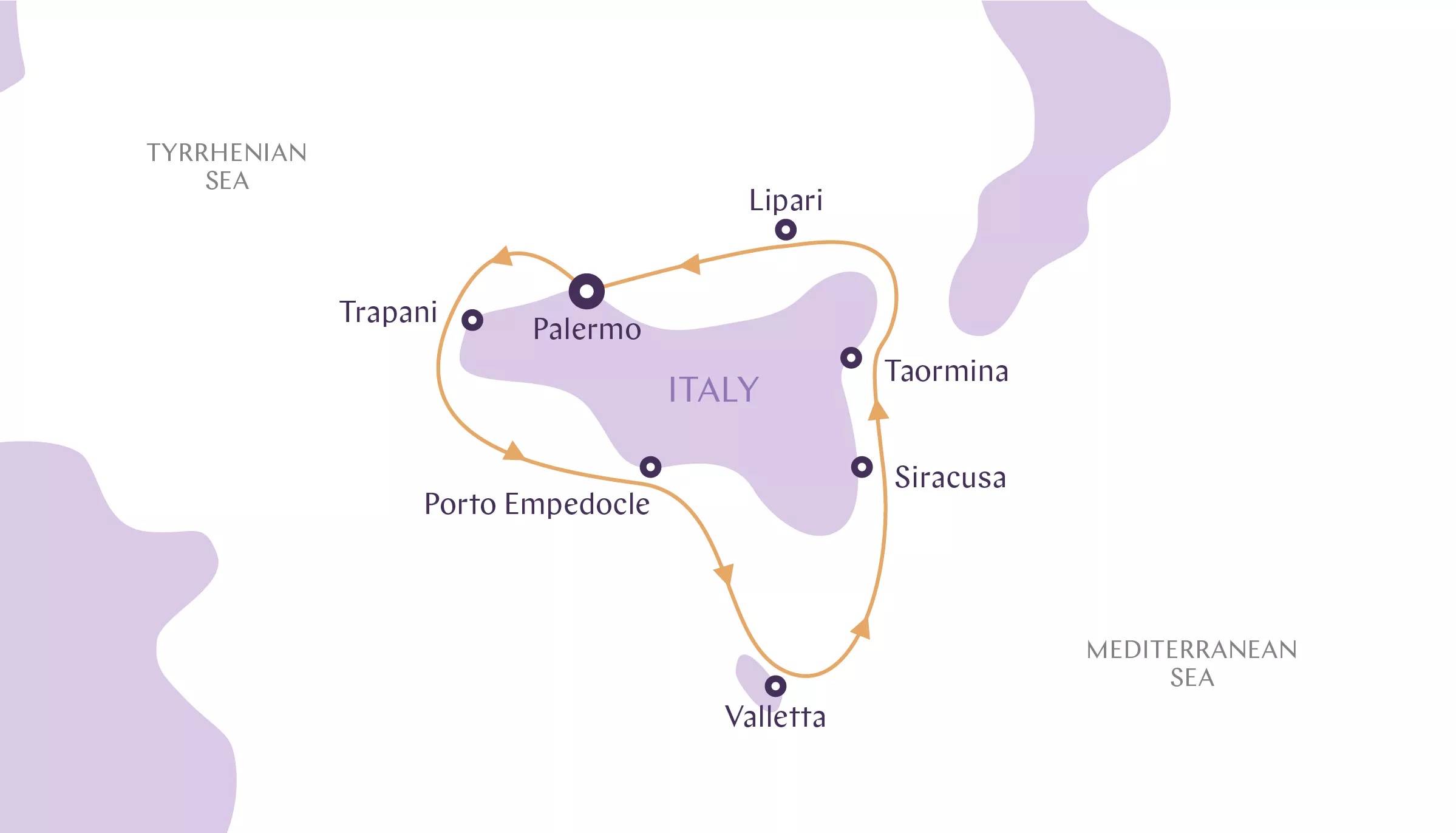 Secrets of Sicily route map