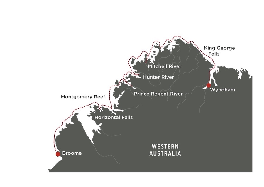 Kimberley Waterfalls aboard True North route map