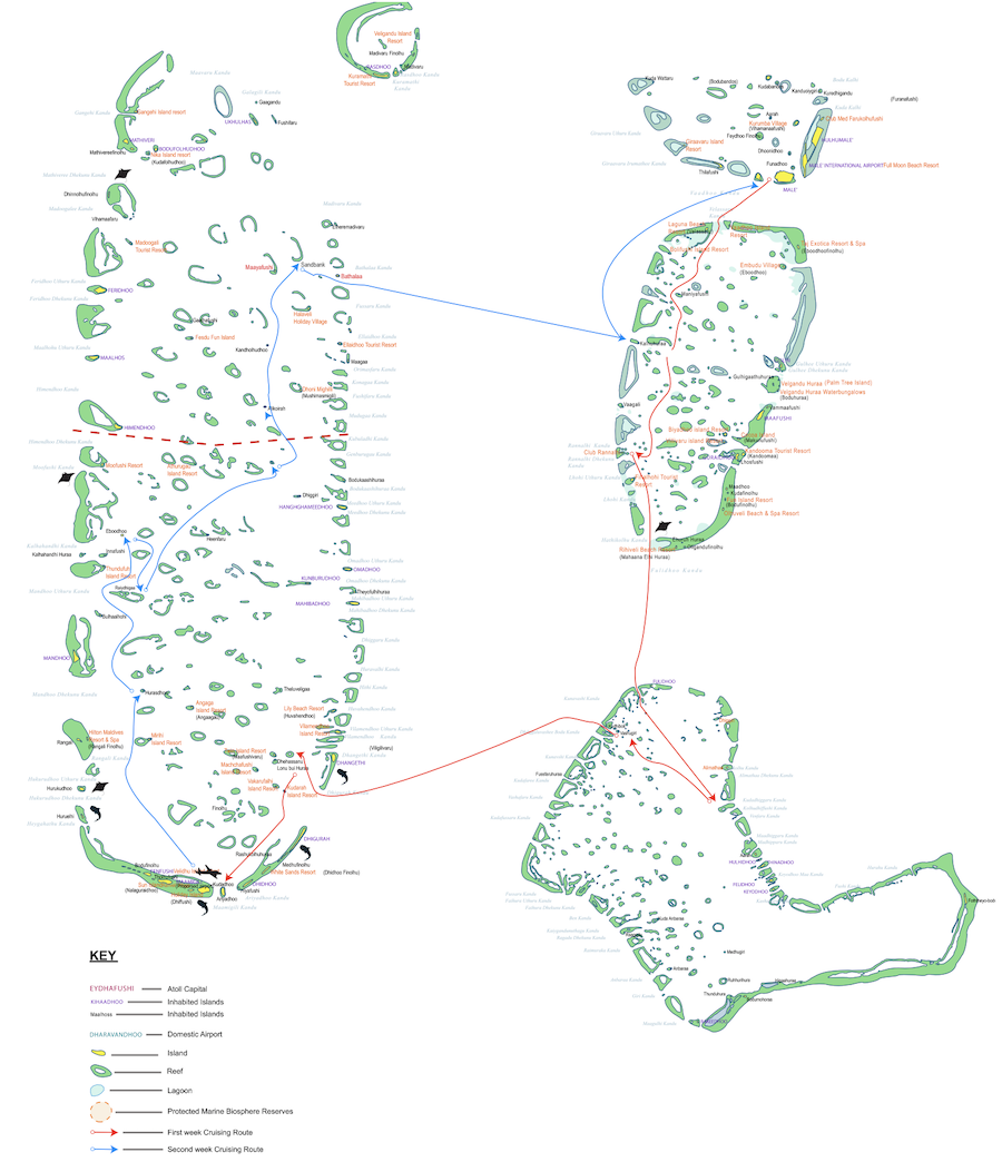 Maldives cruise map